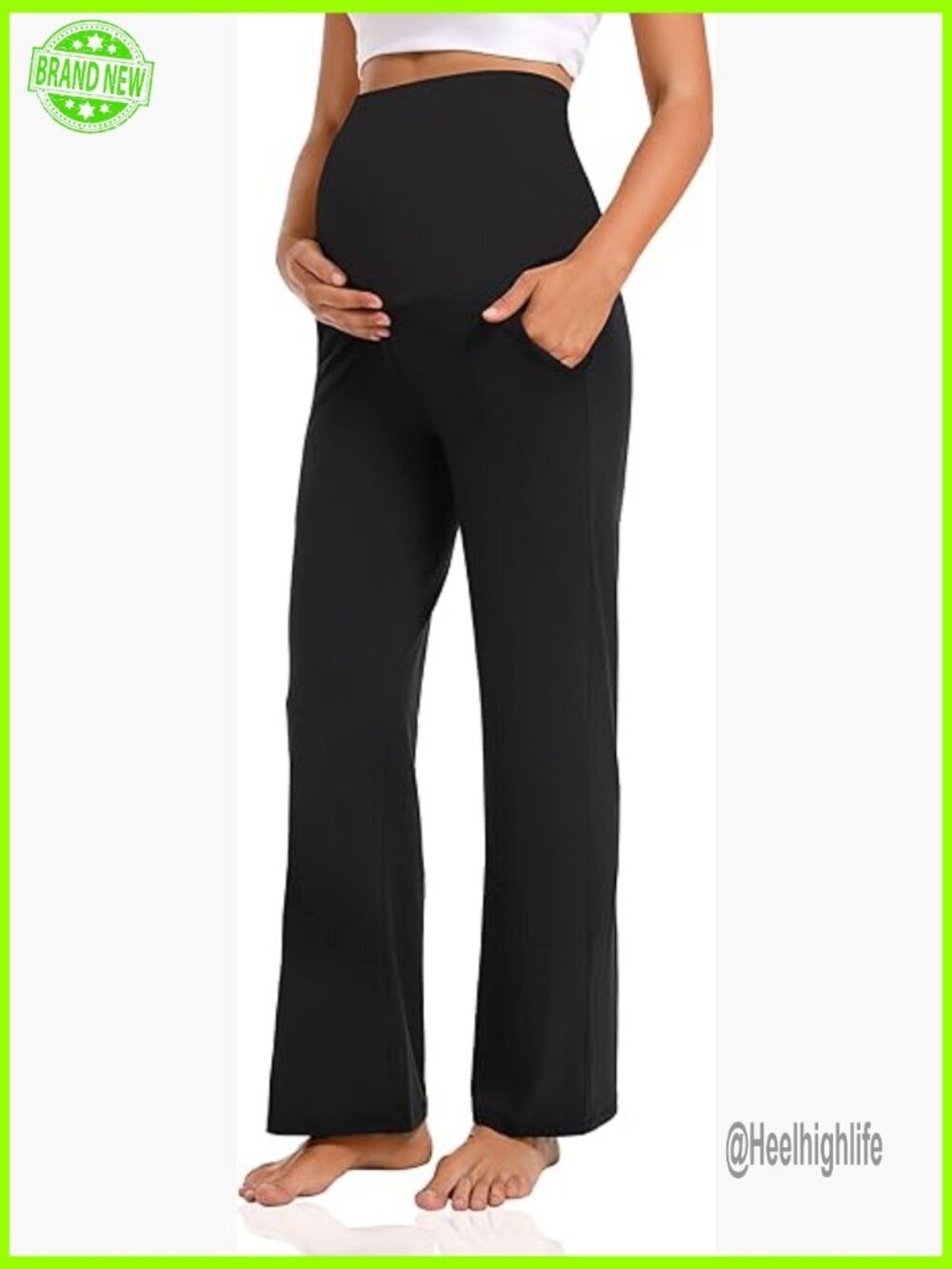 Maternity Lounge Pants with Pockets, Stretchy Wide Leg Yoga Pajama Trousers